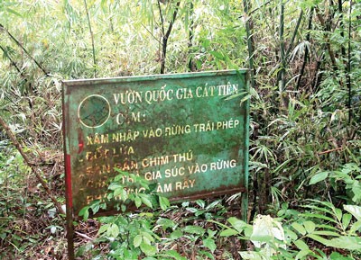 A sign board determines core area of Cat Tien National Park (Photo: SGGP)
